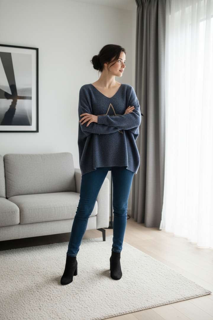 Pull gris motif étoile